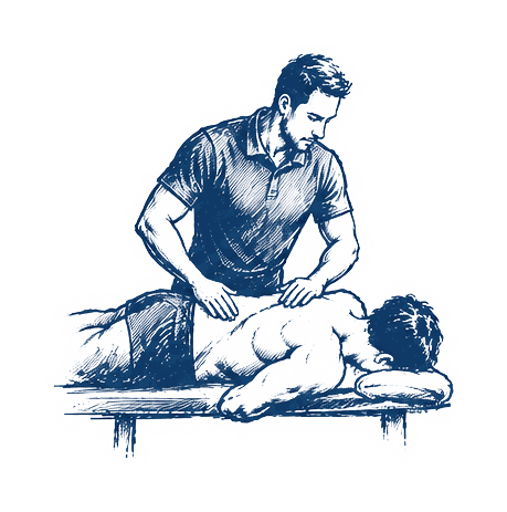 Illustration: Osteopath behandelt den Rücken eines Patienten