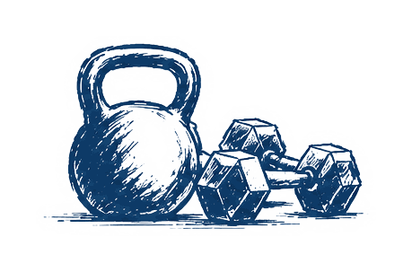 Illustration: Kettlebell und Kurzhanteln